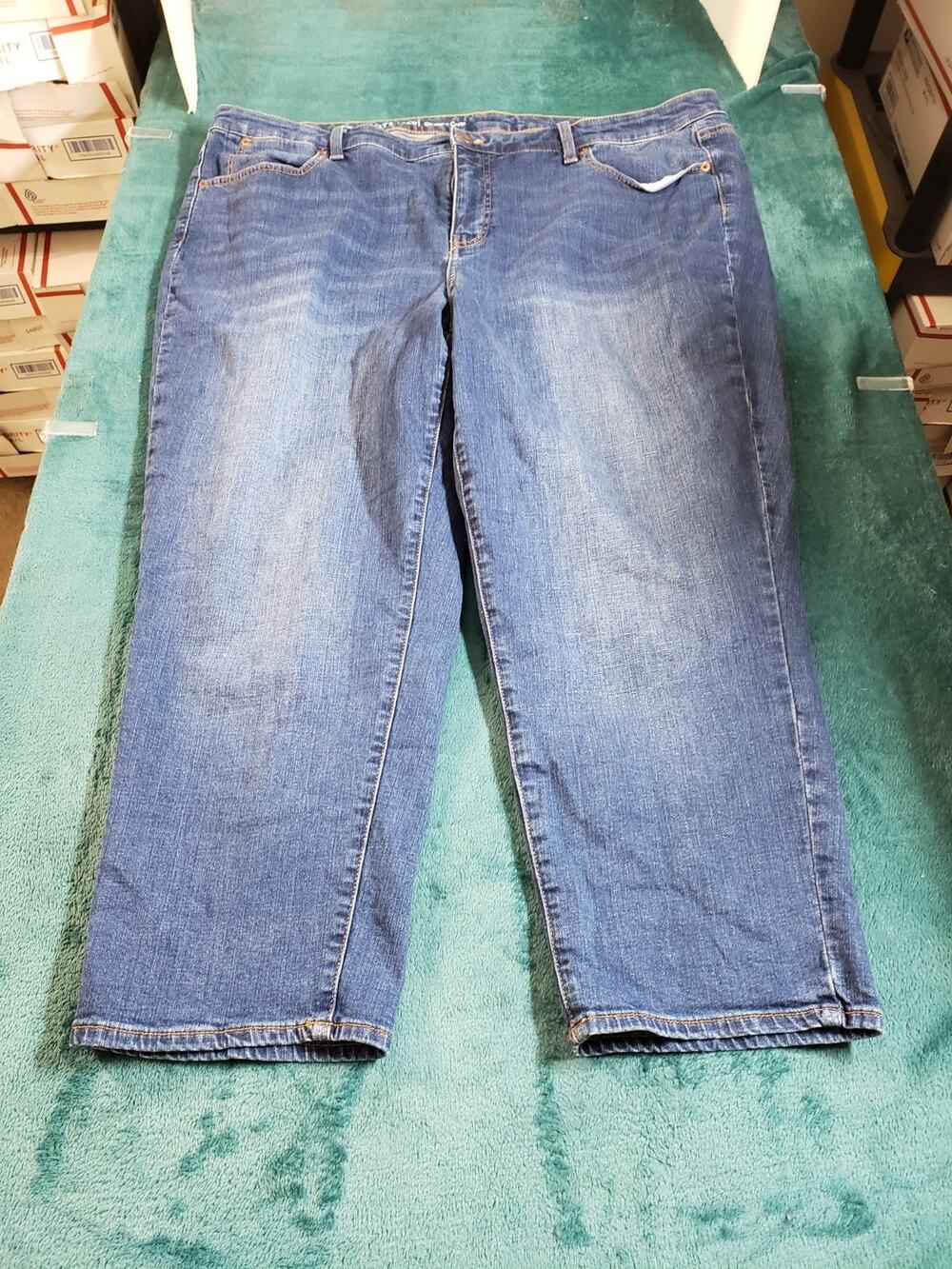 Talbots Jeans Size 22 W Womens Blue Pants Mid Rise Straight Cropped Ankle